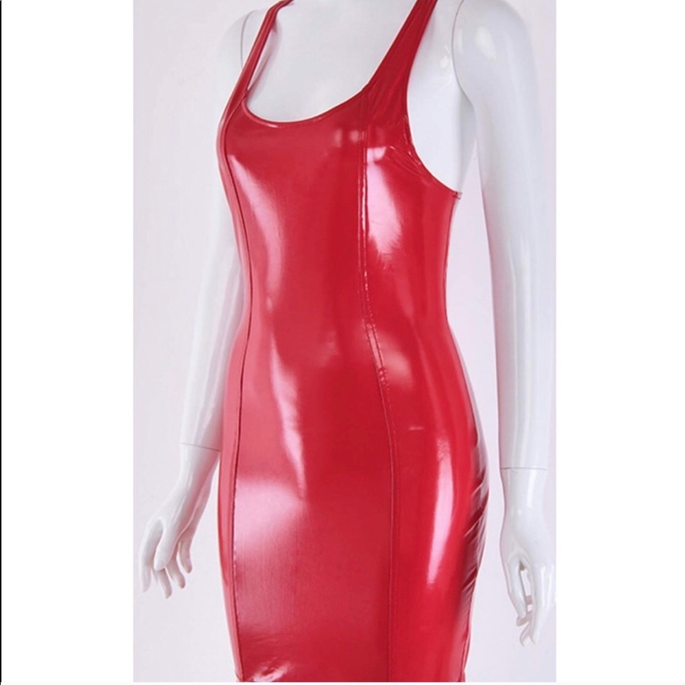 Wet Look Dress - RED